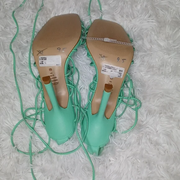 SCHUTZ Heyde Nappa Leather Heeled Strappy Lace Up Sandal Mint Green NEW Size 9.5 - Picture 9 of 10